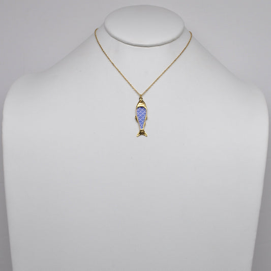 Stainless Enamel Textured Fish Pendant Necklace
