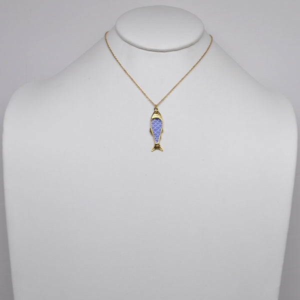 Stainless Enamel Textured Fish Pendant Necklace