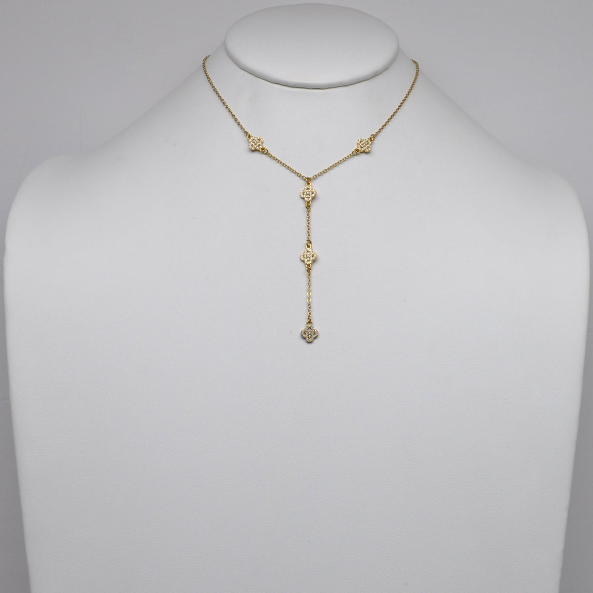 Stainless Steel Pavé Clover Drop Y-Necklace