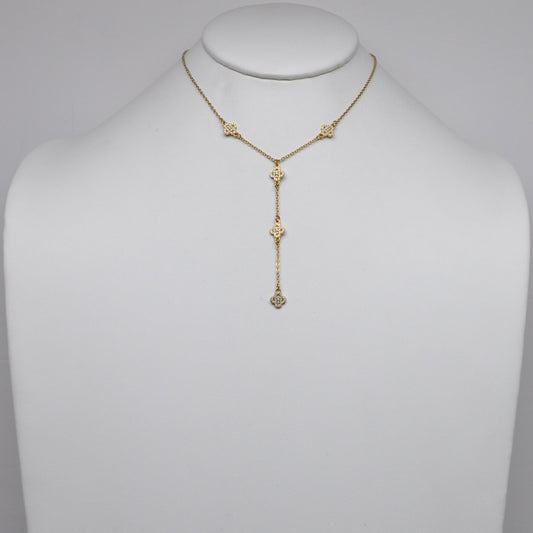Stainless Steel Pavé Clover Drop Y-Necklace