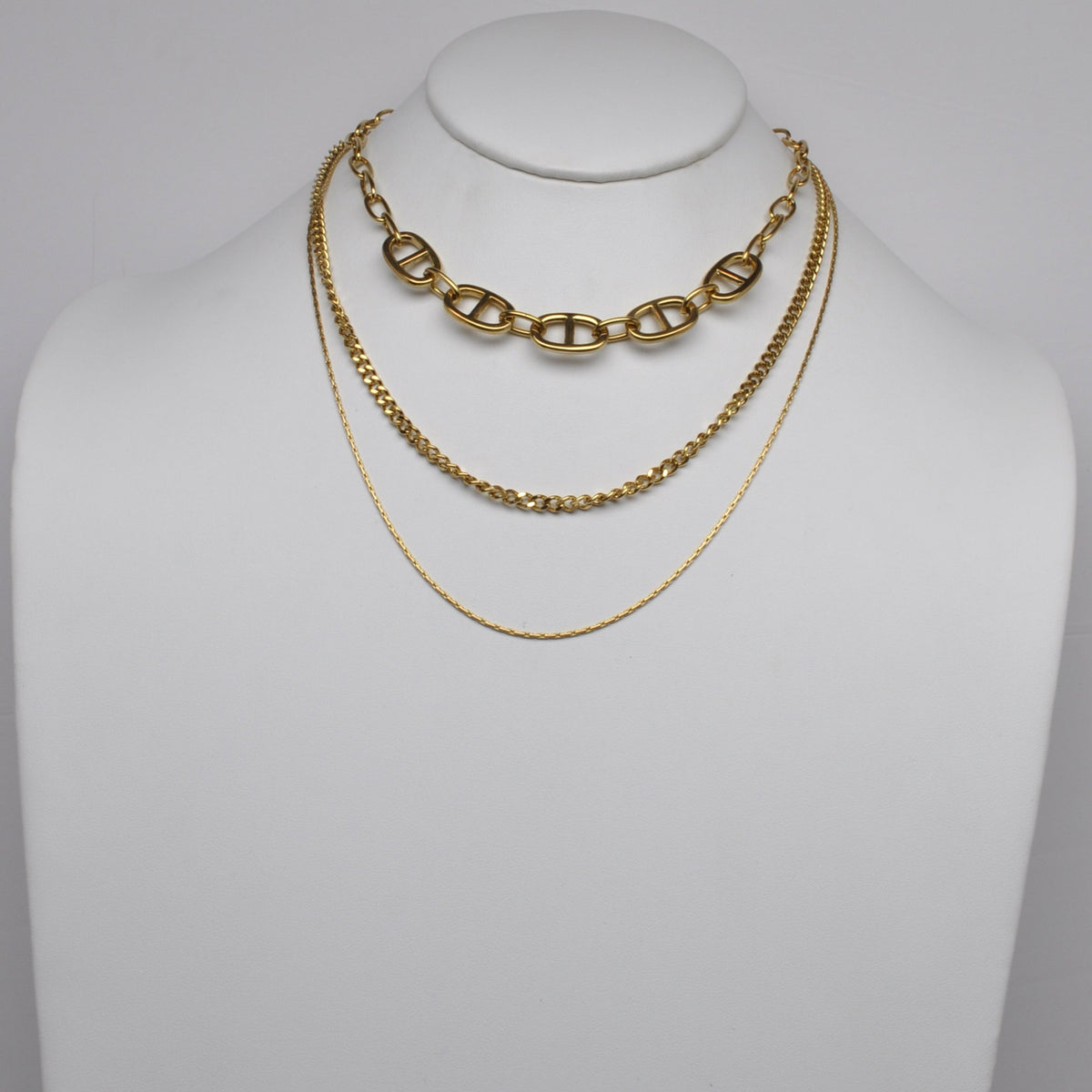 Stainless Steel Mariner Link Layered Chain Necklace Set