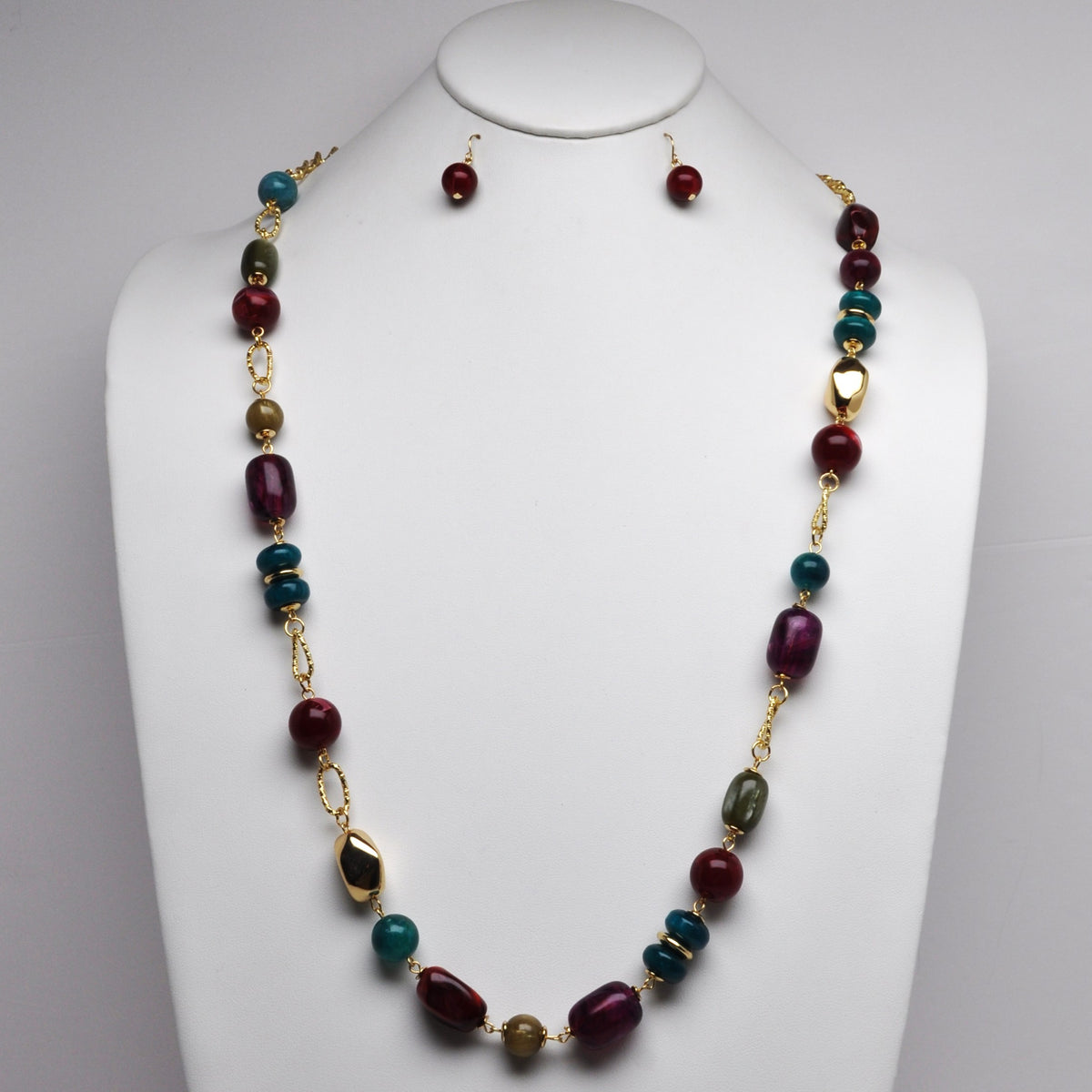 Long Pebble Lucite Beaded Necklace