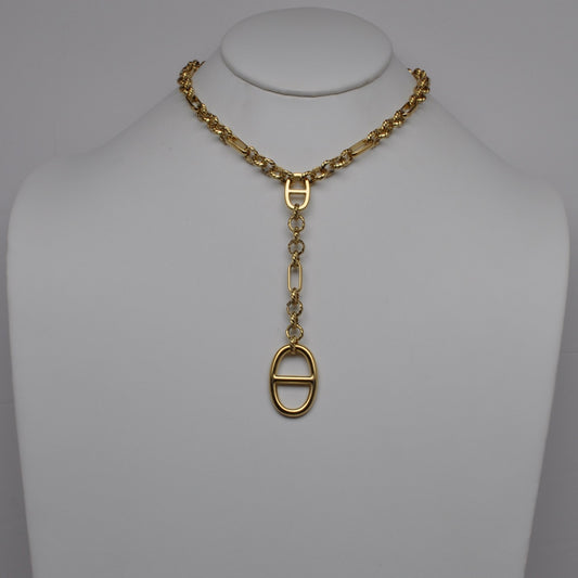Stainless Steel Geometric Stirrup Link Lariat Choker