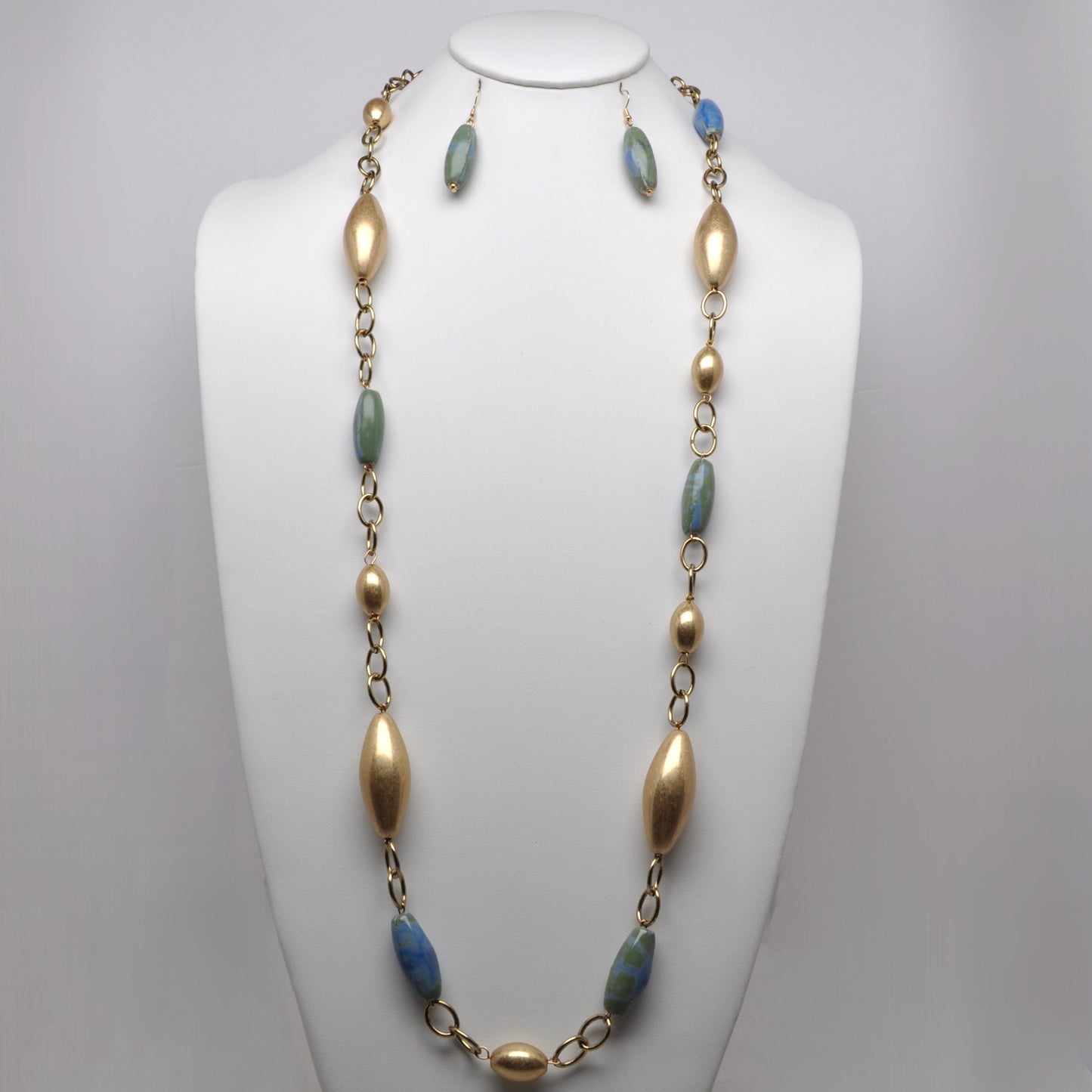 Long Oval Bead Necklace Set