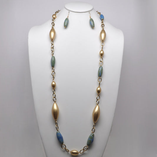 Long Oval Bead Necklace Set