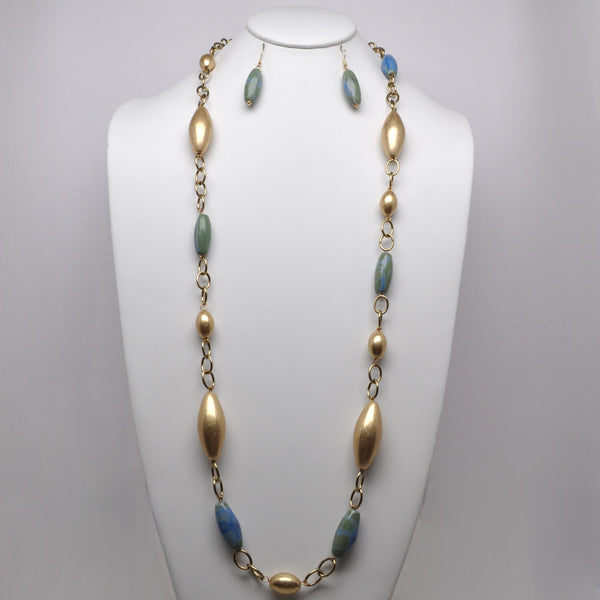 Long Oval Bead Necklace Set