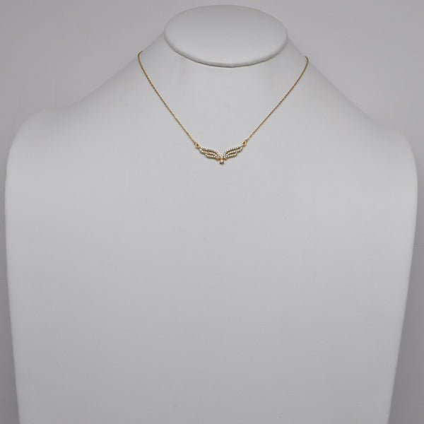 Stainless Steel Pavé Crystal Spread Wings Chevron Necklace
