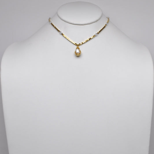 Stainless Steel Beaded Teardrop Pearl Pendant Necklace