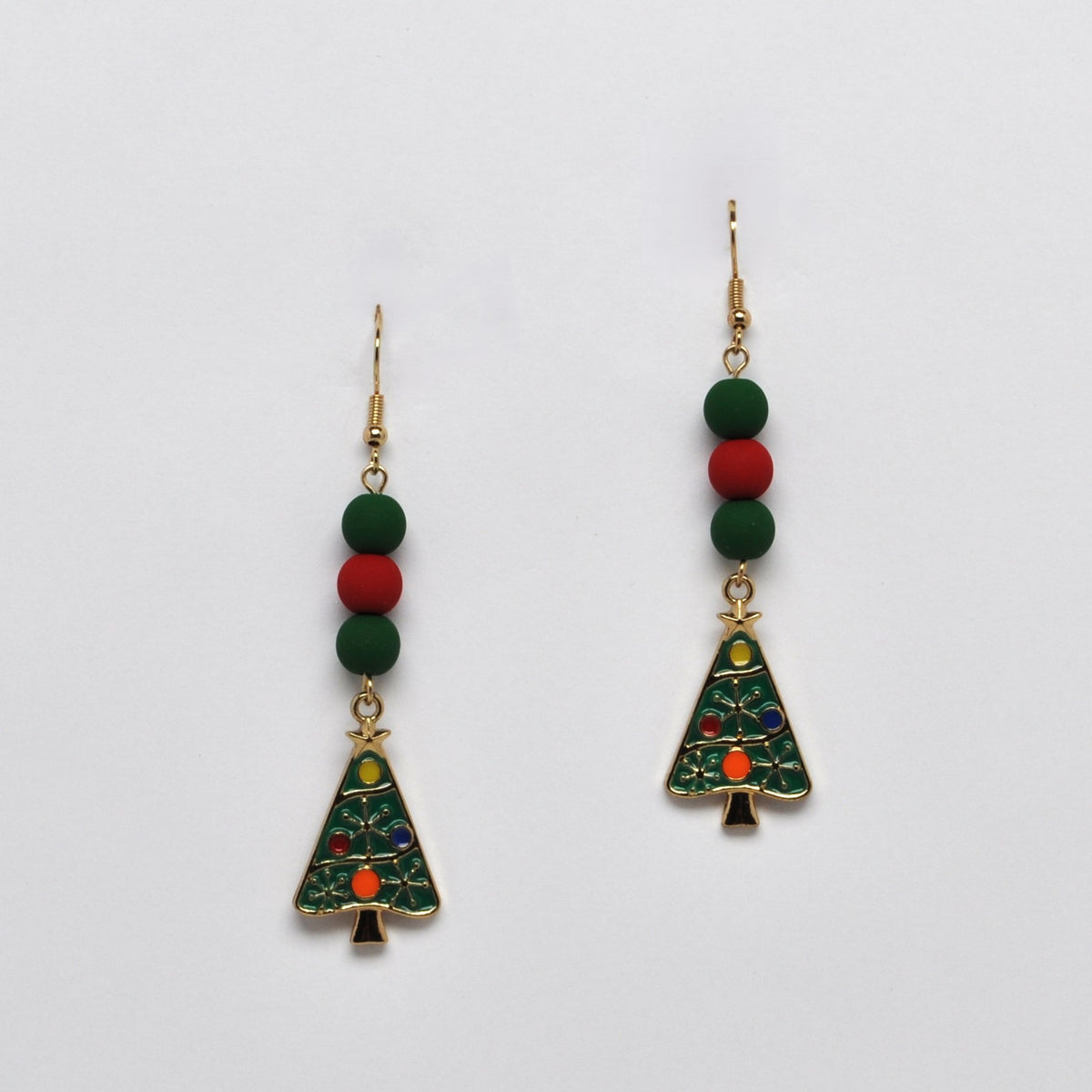 X-mas Tree Enamel w/Decorative Beads Earrings