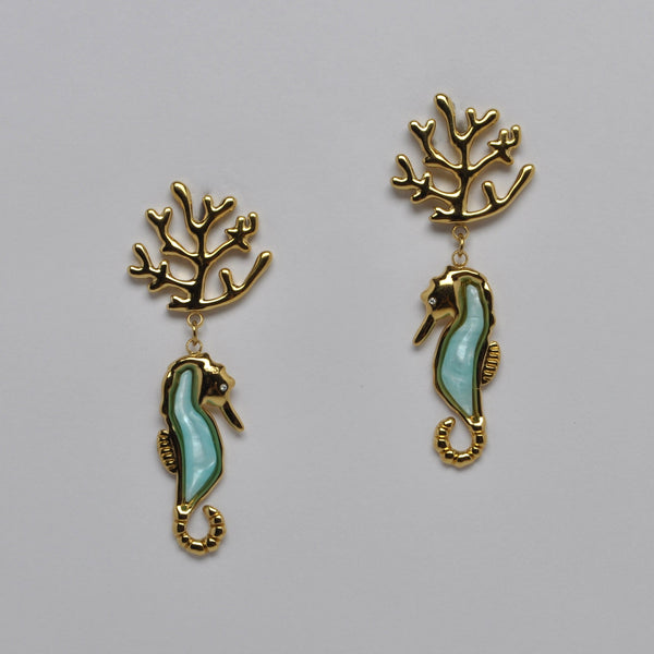 Coral and Seahorse Drop Earrings