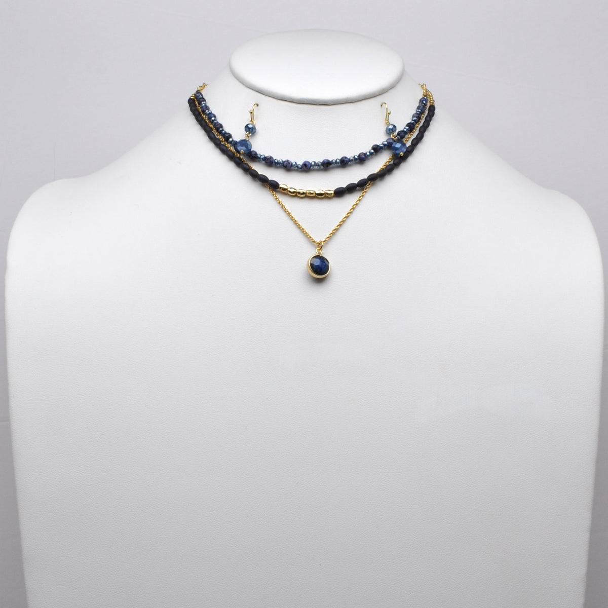 Layered Beaded Gemstone Pendant Necklace Set