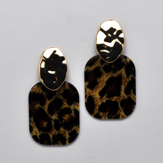 Lucite Leopard Drop Metallic Hammered Earrings