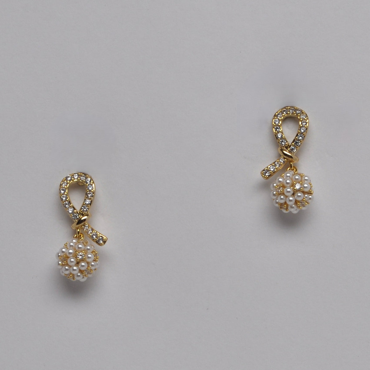 Pavé Ribbon Bow Pearl Cluster Earrings