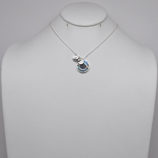 Seashell Inlay and Engraved Disc "Life's a beach" Multi-Charm Pendant Necklace