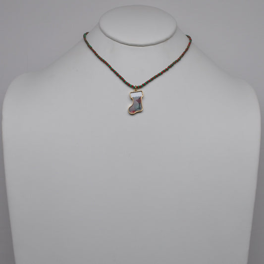 Christmas Stocking Charm Beaded Necklace