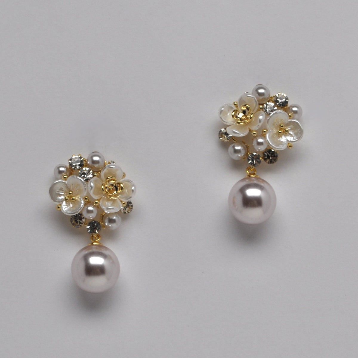Floral Cluster Pearl Drop Earrings
