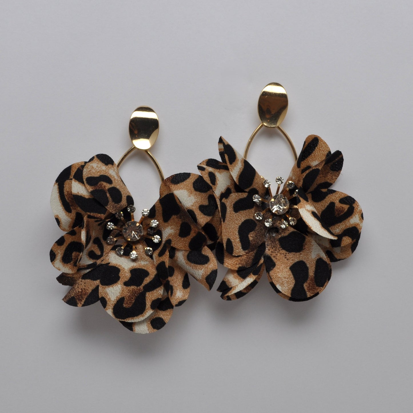 Leopard Print Fabric Flower Dangle Earrings