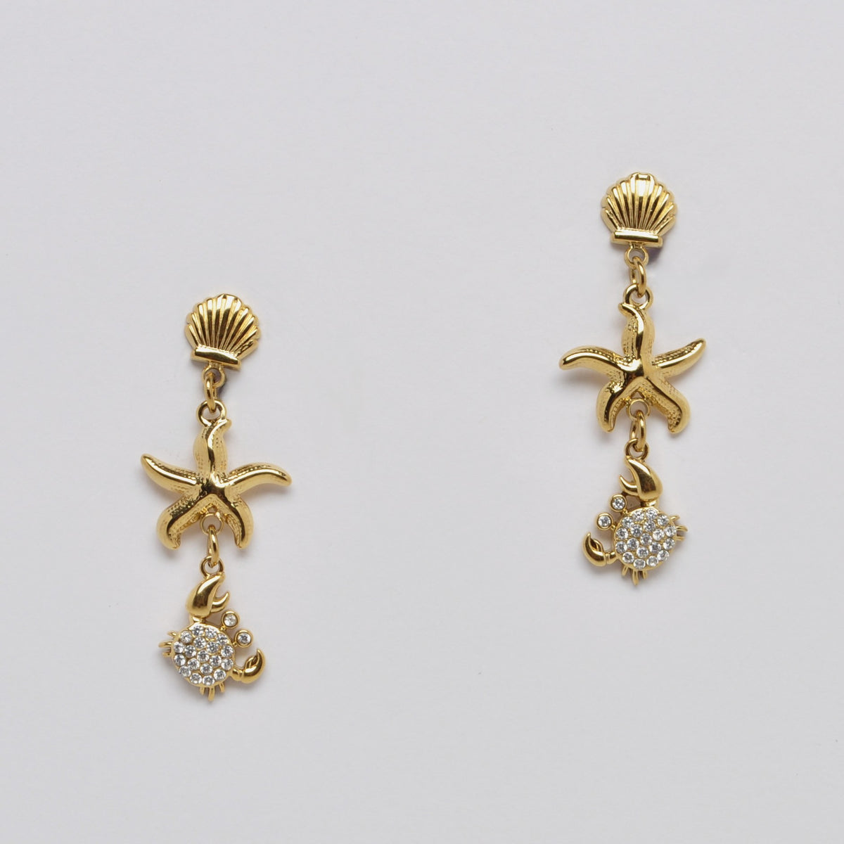 Starfish Bling Crab Dangle Earrings