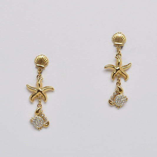 Starfish Bling Crab Dangle Earrings