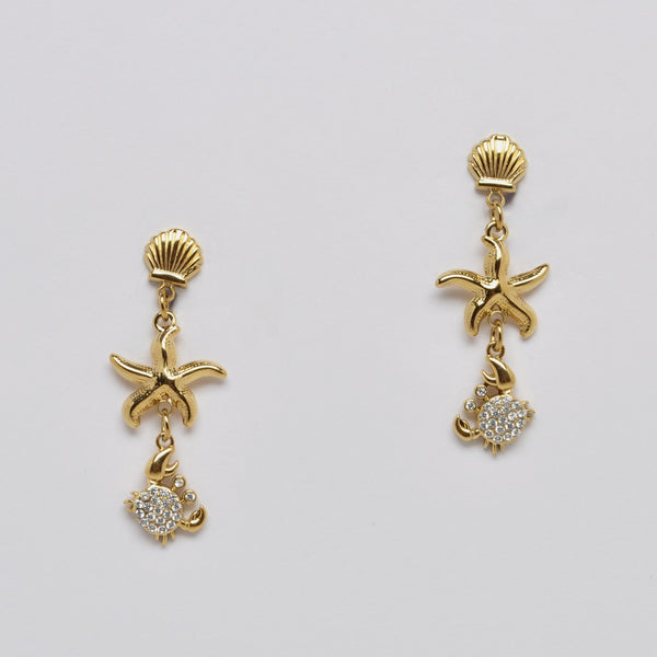 Starfish Bling Crab Dangle Earrings