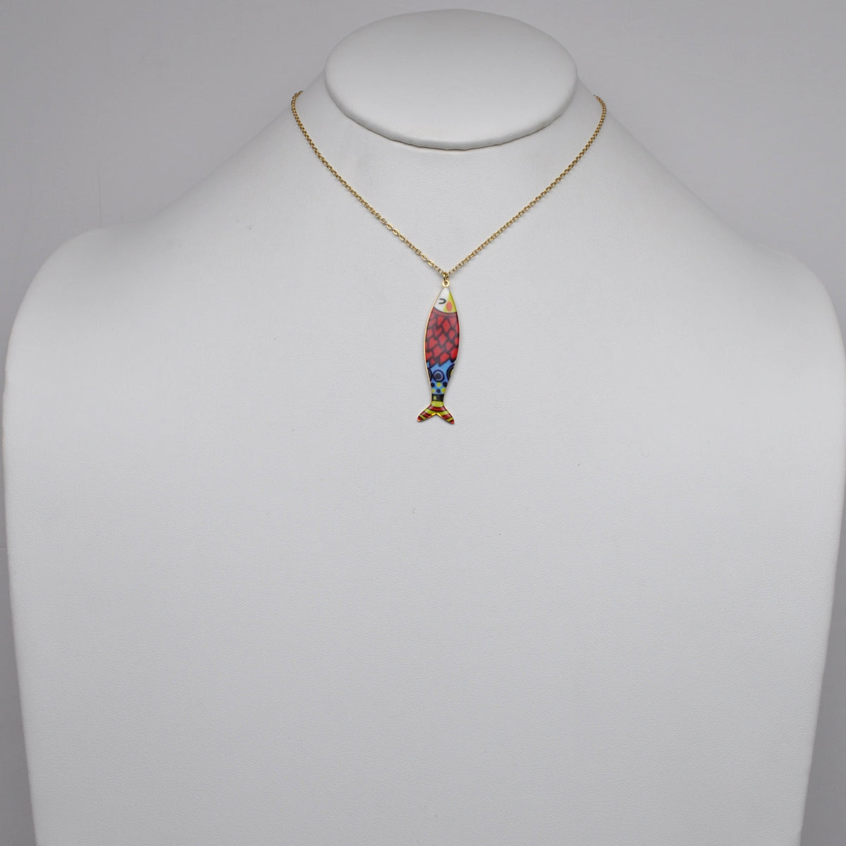Stainless Steel Mosaic Enamel Fish Pendant Necklace