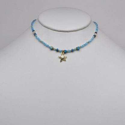Rhinestone Beaded Nautical Starfish Pendant Necklace