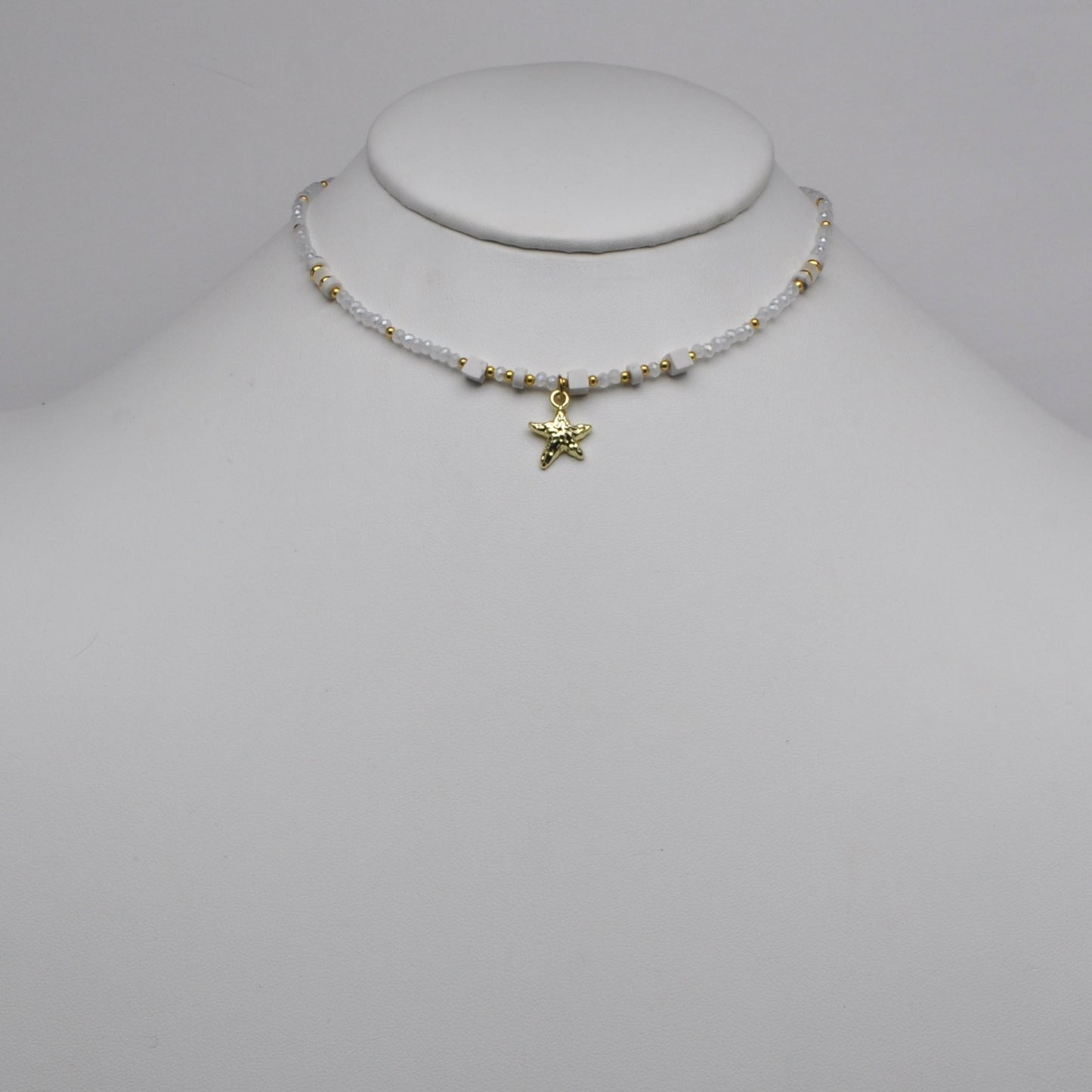Rhinestone Beaded Nautical Starfish Pendant Necklace