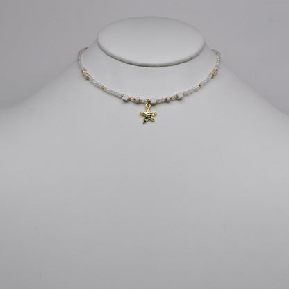 Rhinestone Beaded Nautical Starfish Pendant Necklace