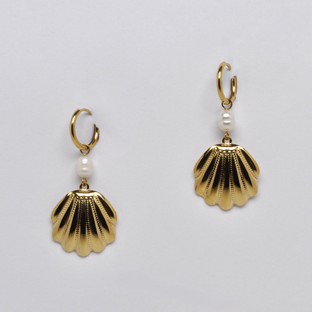 Nautical Shell Pearl Beaded Dangle Earrings