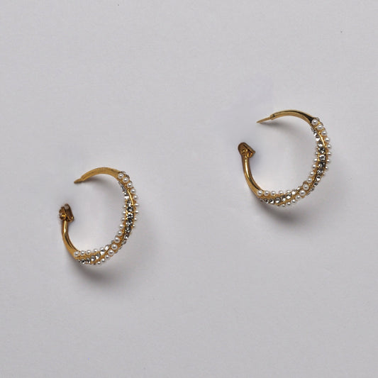 Layered Pearl and Crystal Hoop Earrings