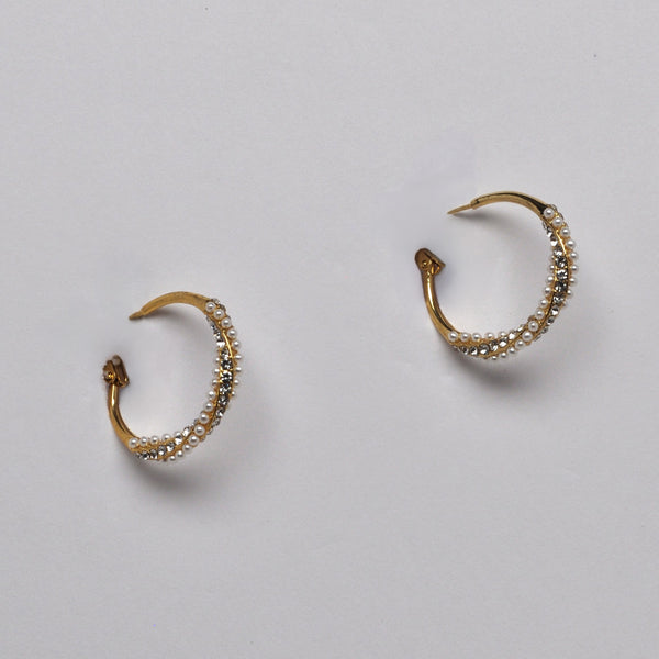 Layered Pearl and Crystal Hoop Earrings