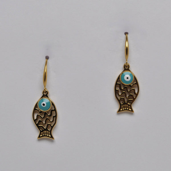 Filigree Evil Eye Fish Drop Earrings