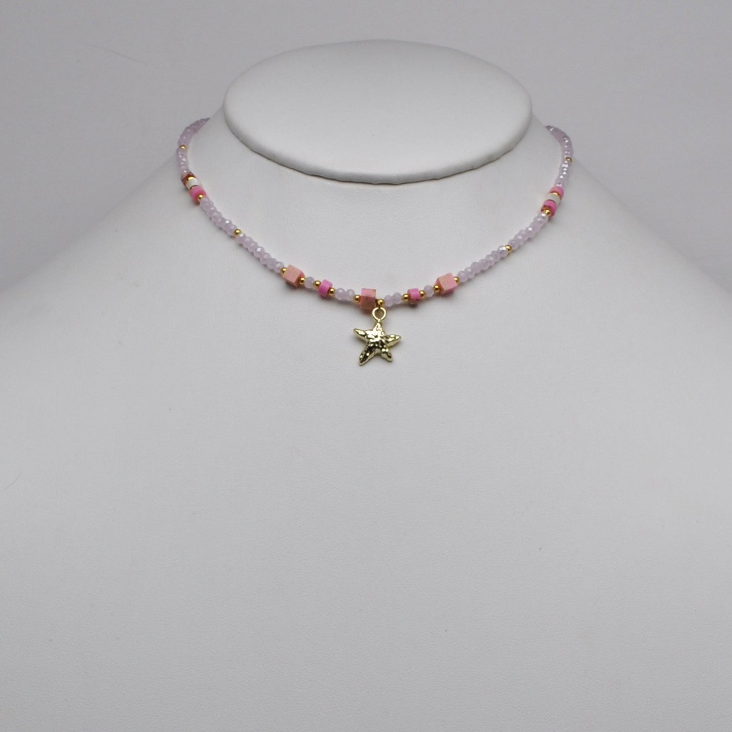 Rhinestone Beaded Nautical Starfish Pendant Necklace