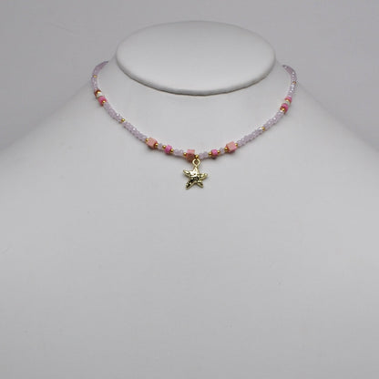 Rhinestone Beaded Nautical Starfish Pendant Necklace