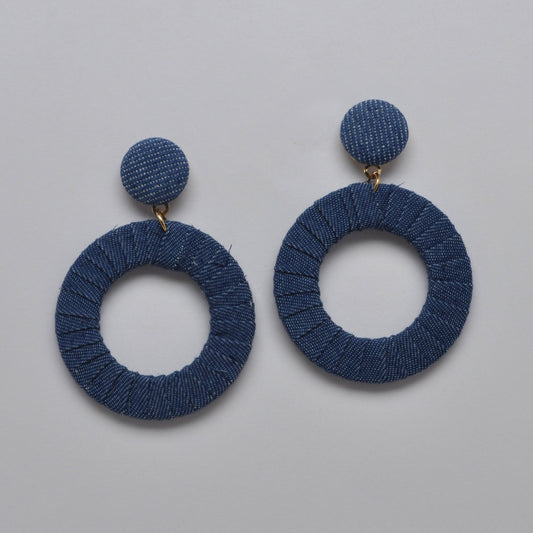 Circle Denim Statement Earrings