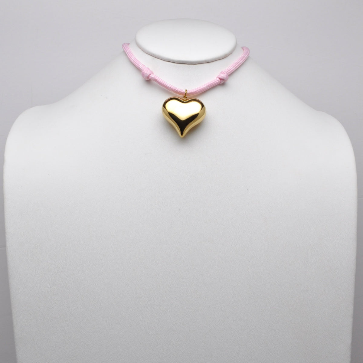 Stainless Steel Puffed Heart Pendant Cord Necklace