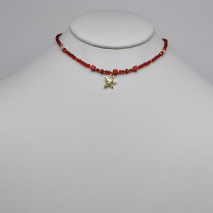 Rhinestone Beaded Nautical Starfish Pendant Necklace