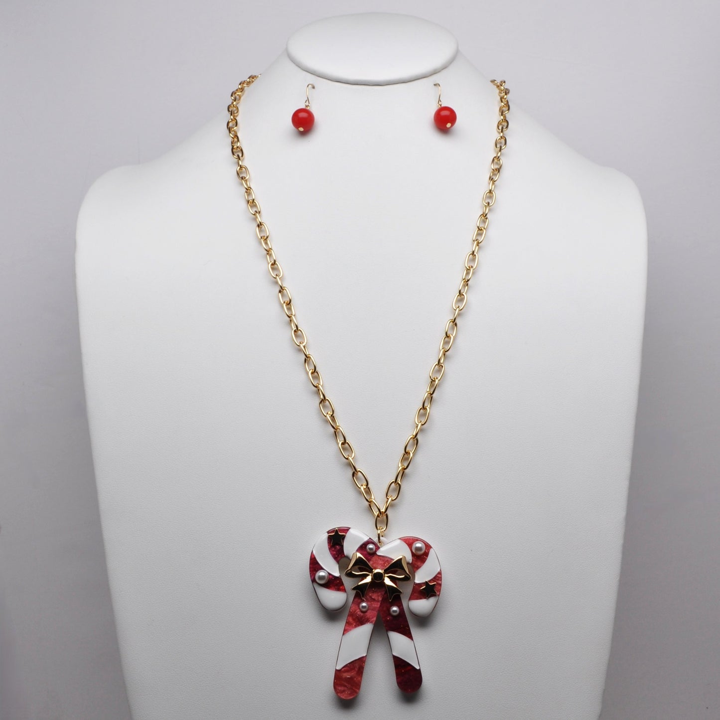 Candy Cane Pendant Long Chain Necklace
