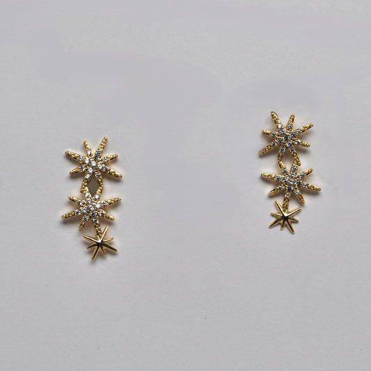 Celestial Triple Starburst Drop Earrings