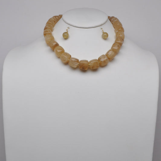 Marbled Resin Cushion Bead Necklace Set