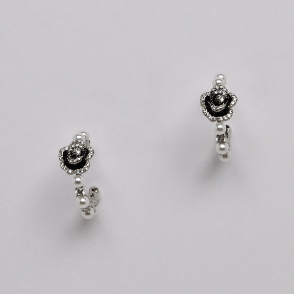Black Enamel Rose Hoop Earrings