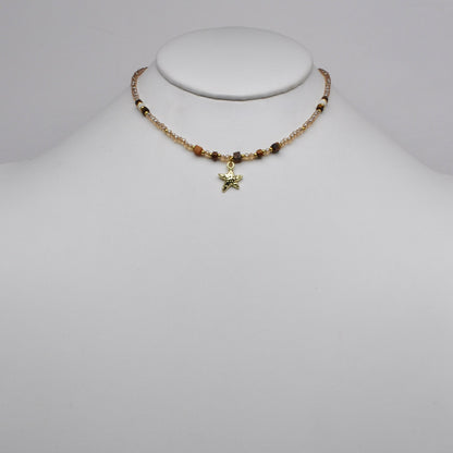 Rhinestone Beaded Nautical Starfish Pendant Necklace