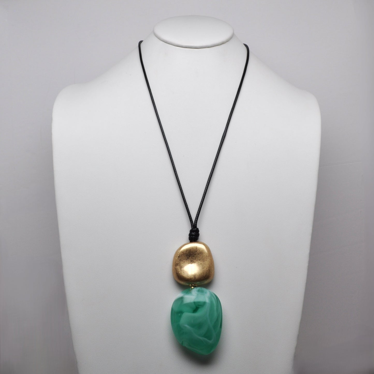 Hammered Metallic Element Marbled Resin Pendant Cord Necklace