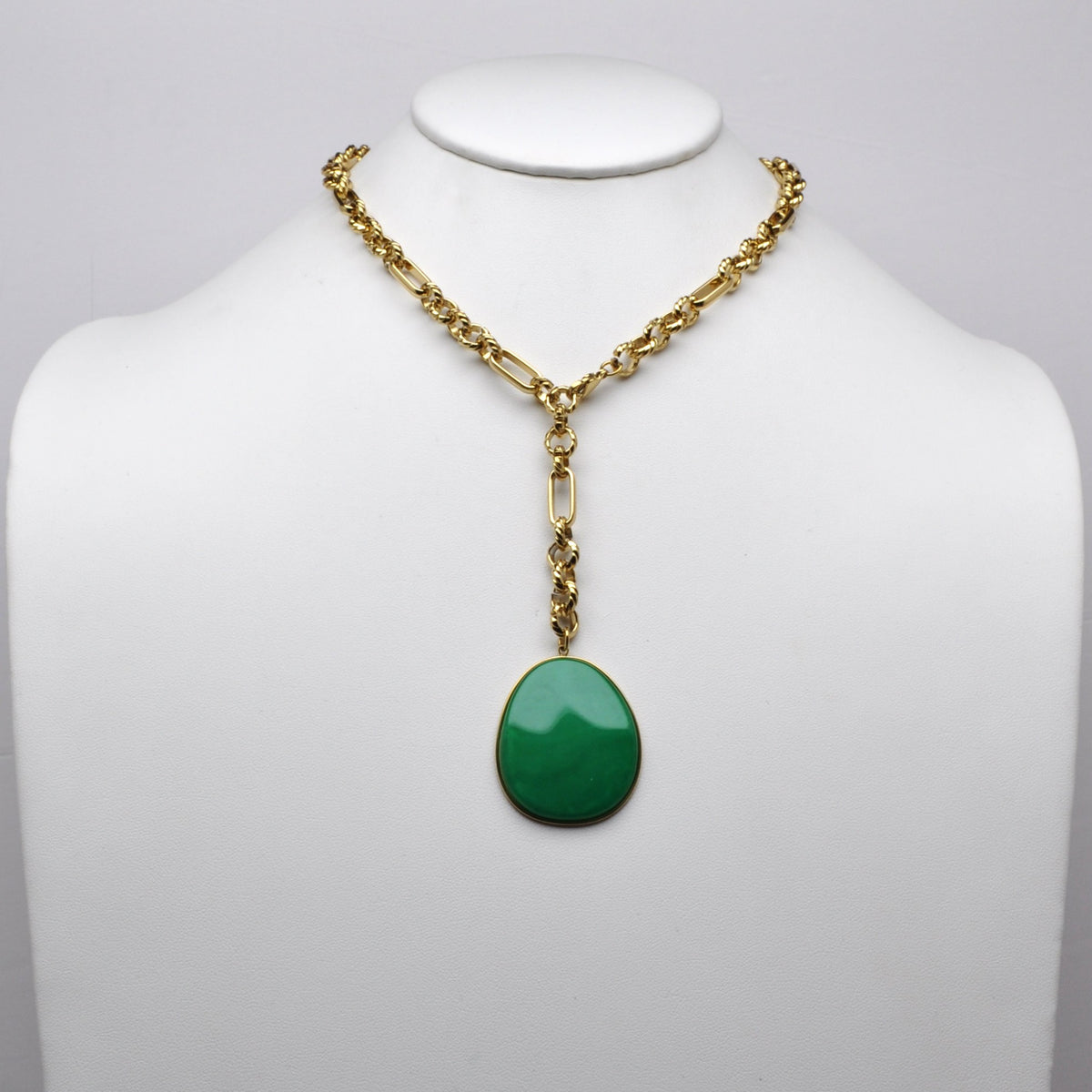 Stainless Steel Alternating Link Gemstone Y-neck Lariat Necklace