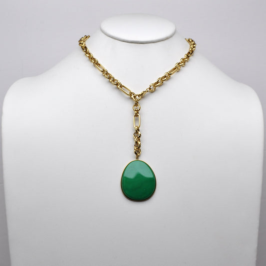 Stainless Steel Alternating Link Gemstone Y-neck Lariat Necklace