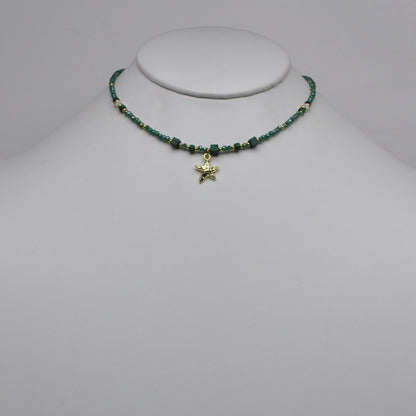 Rhinestone Beaded Nautical Starfish Pendant Necklace