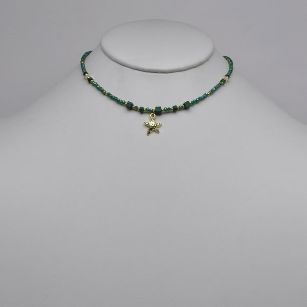 Rhinestone Beaded Nautical Starfish Pendant Necklace