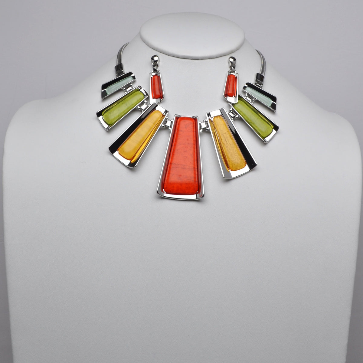 Curved Rectangles Lucite Metal Bib Style Necklace Set
