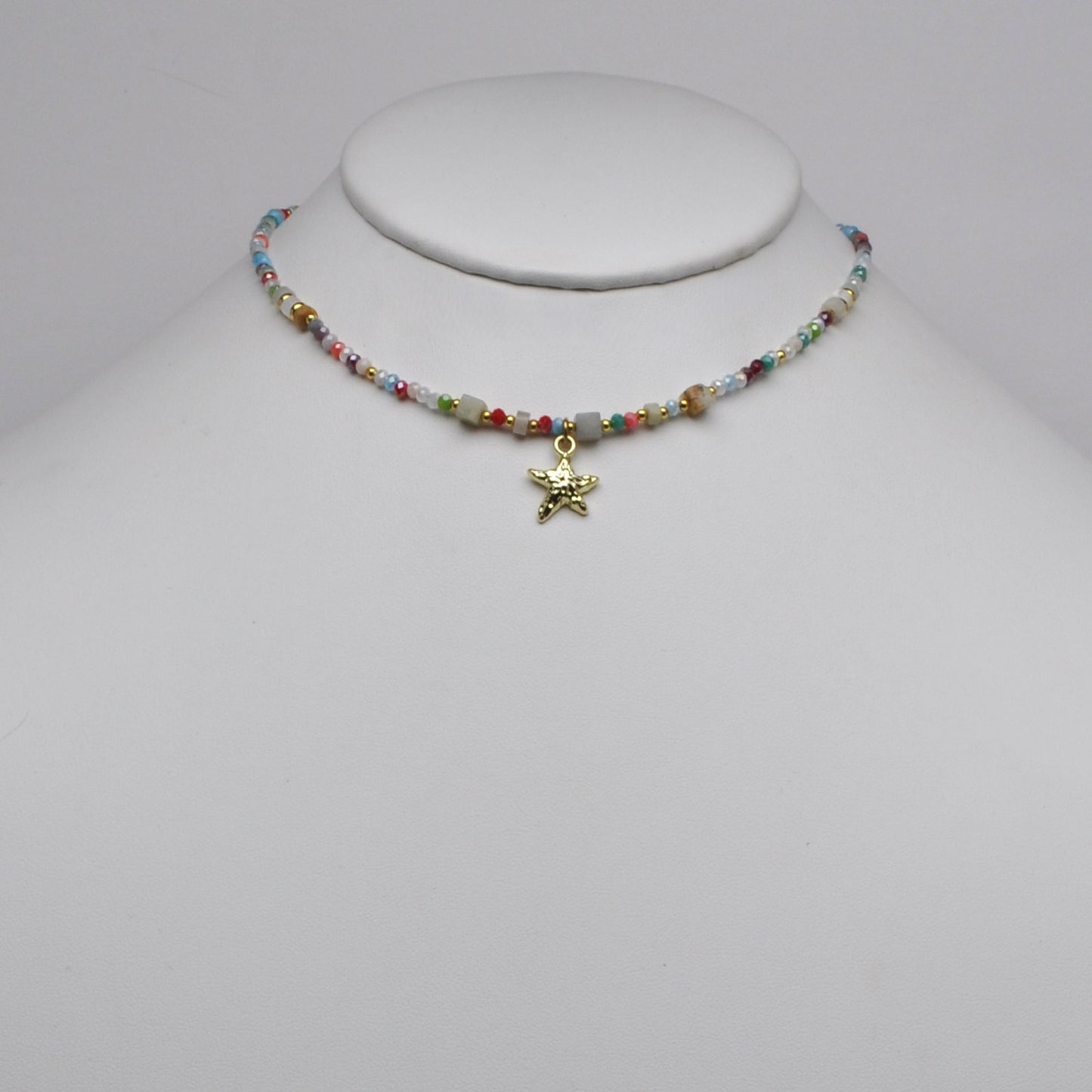 Rhinestone Beaded Nautical Starfish Pendant Necklace