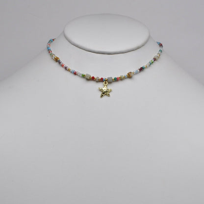 Rhinestone Beaded Nautical Starfish Pendant Necklace